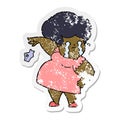 distressed sticker of a cartoon crying woman dropping handkerchief