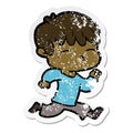 distressed sticker of a cartoon curious boy