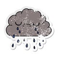 distressed sticker cartoon of cute crying cloud