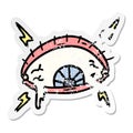 distressed sticker cartoon doodle of an enraged eye