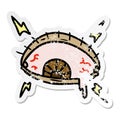 distressed sticker cartoon doodle of an enraged eye