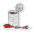 distressed sticker cartoon doodle of an opened can of beans Royalty Free Stock Photo