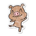 distressed sticker of a cartoon drunk pig Royalty Free Stock Photo