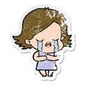 distressed sticker of a cartoon girl crying Royalty Free Stock Photo