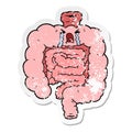 distressed sticker of a cartoon intestines crying