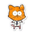 distressed sticker of a cartoon nervous business cat