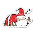 distressed sticker of a cartoon sleepy santa