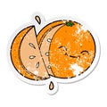 distressed sticker of a cartoon sliced orange