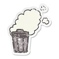 distressed sticker of a cartoon stinky garbage can