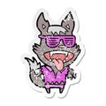 distressed sticker of a cartoon super cool werewolf