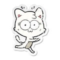 Distressed sticker of a cartoon surprised cat running