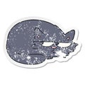 distressed sticker of a cartoon suspicious cat