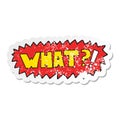 distressed sticker of a cartoon word What?! Royalty Free Stock Photo