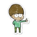 distressed sticker of a curious cartoon boy giving thumbs up sign Royalty Free Stock Photo