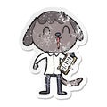 distressed sticker of a cute cartoon dog wearing office shirt