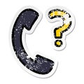 distressed sticker of a cute cartoon telephone receiver with question mark Royalty Free Stock Photo