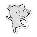 distressed sticker of a friendly bear dancing