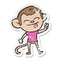 distressed sticker of a funny cartoon monkey making peace sign Royalty Free Stock Photo