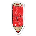 distressed sticker of a happy cartoon pencil Royalty Free Stock Photo