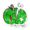 distressed sticker of a happy cartoon sliced apple