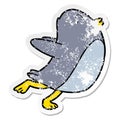 distressed sticker of a penguin jumping