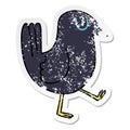 distressed sticker of a quirky hand drawn cartoon crow