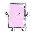 distressed sticker of a quirky hand drawn cartoon happy stack of papers