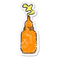 distressed sticker of a quirky hand drawn cartoon mustard bottle