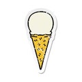 distressed sticker of a quirky hand drawn cartoon vanilla ice cream cone