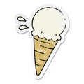 distressed sticker of a quirky hand drawn cartoon vanilla ice cream