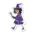distressed sticker of a quirky hand drawn cartoon witch Royalty Free Stock Photo