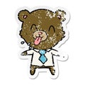 distressed sticker of a rude cartoon bear boss