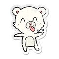 distressed sticker of a rude cartoon polar bear sticking out tongue Royalty Free Stock Photo