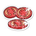 distressed sticker of a sliced tomatoes cartoon