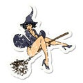 distressed sticker tattoo of a pinup witch