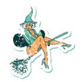 distressed sticker tattoo style icon of a pinup witch