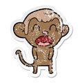 distressed sticker of a yawning cartoon monkey