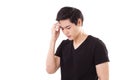 Distressed, stressful man thinking, suffering from headache Royalty Free Stock Photo