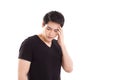 Distressed, stressful man thinking, suffering from headache Royalty Free Stock Photo