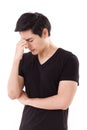 Distressed, stressful man thinking, suffering from headache Royalty Free Stock Photo