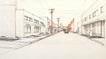 Distressed Urbanist Commercial Corridor Sketch In Light Orange And Gray