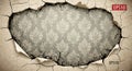 Cracked Wall Revealing Vintage Damask Wallpaper Royalty Free Stock Photo