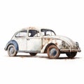 Distressed White Vw Beetle Watercolor Painting