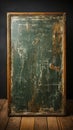 Distressed wooden board with peeling paint, AI-generated.