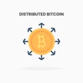 Distributed bitcoin direction arrow icon flat.