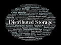 Distributed Storage Word Cloud. Cloud Systems, Redundancy, Scalability, and Data Access Royalty Free Stock Photo