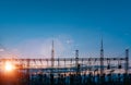 Distribution electric substation with power lines Royalty Free Stock Photo