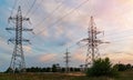 Distribution electric substation with power lines and transformers Royalty Free Stock Photo