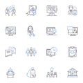 Distribution launch line icons collection. Rollout, Unveiling, Introduction, Debut, Release, Launch, Arrival vector and Royalty Free Stock Photo
