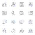 Distribution launch line icons collection. Rollout, Unveiling, Introduction, Debut, Release, Launch, Arrival vector and